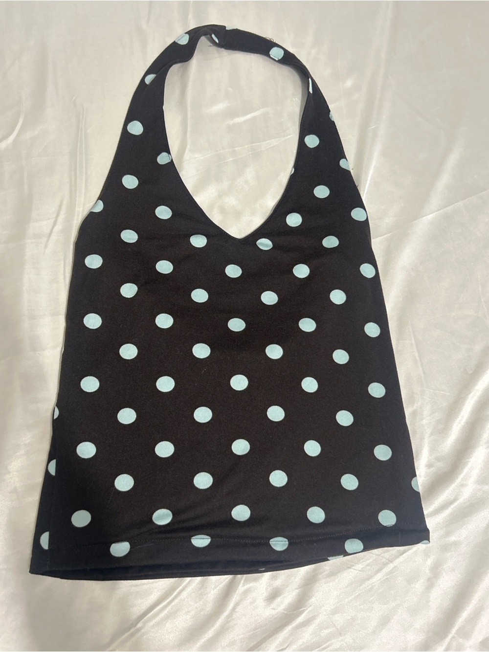 Women’s Brown Halter Tank Top with Turquoise Blue Polka Dots
